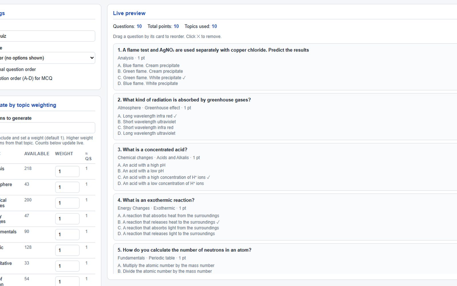 Quiz Maker interface