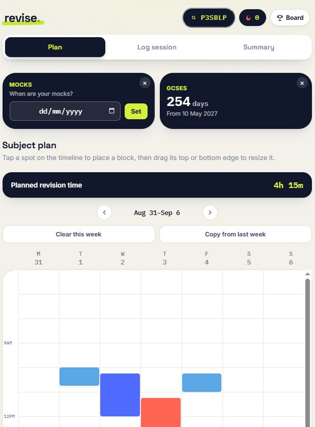 Revision Diary planning screen